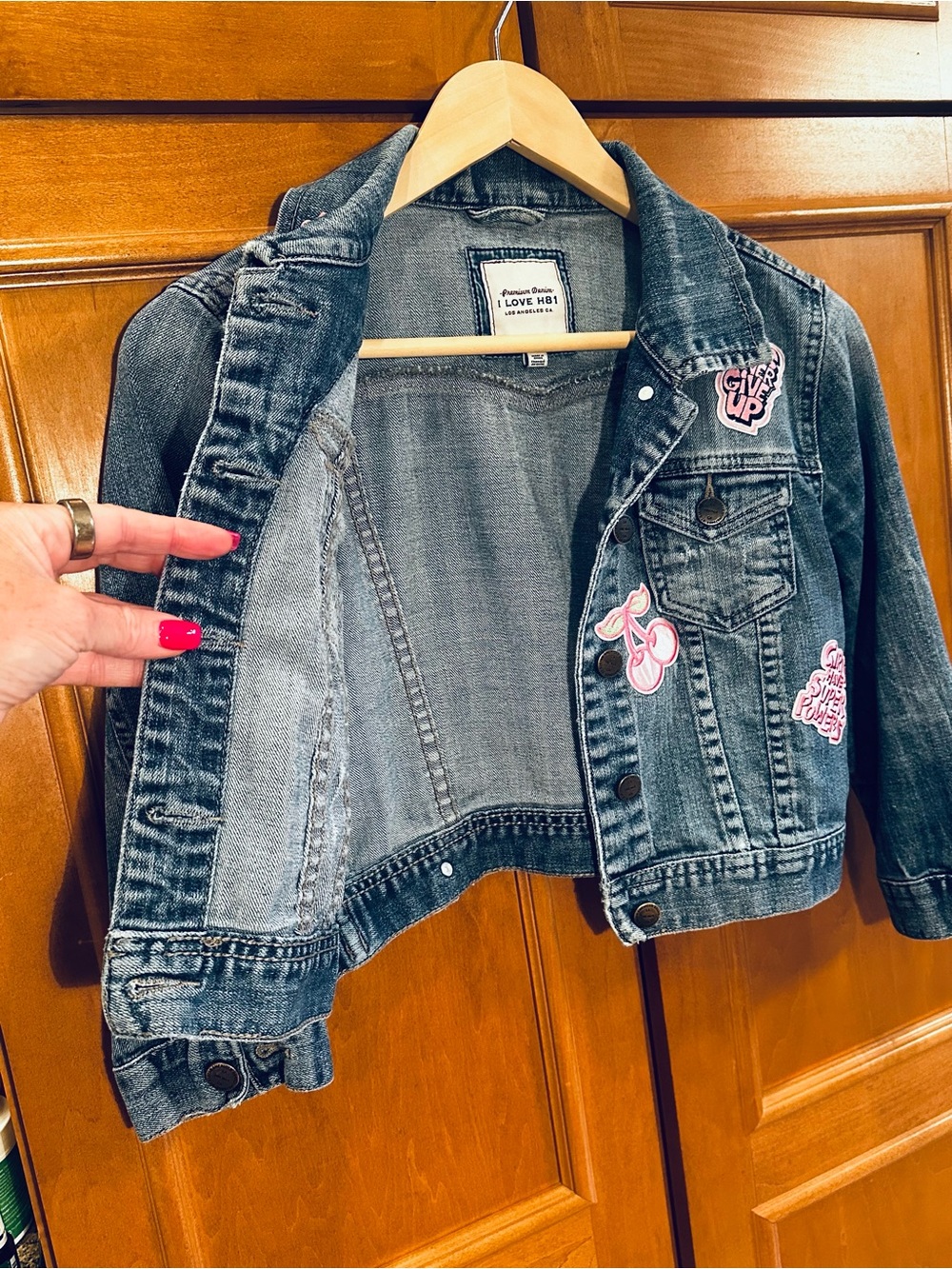I Love H81 Size S Cropped Denim Jacket Girl Power Patches - Picture 11 of 11